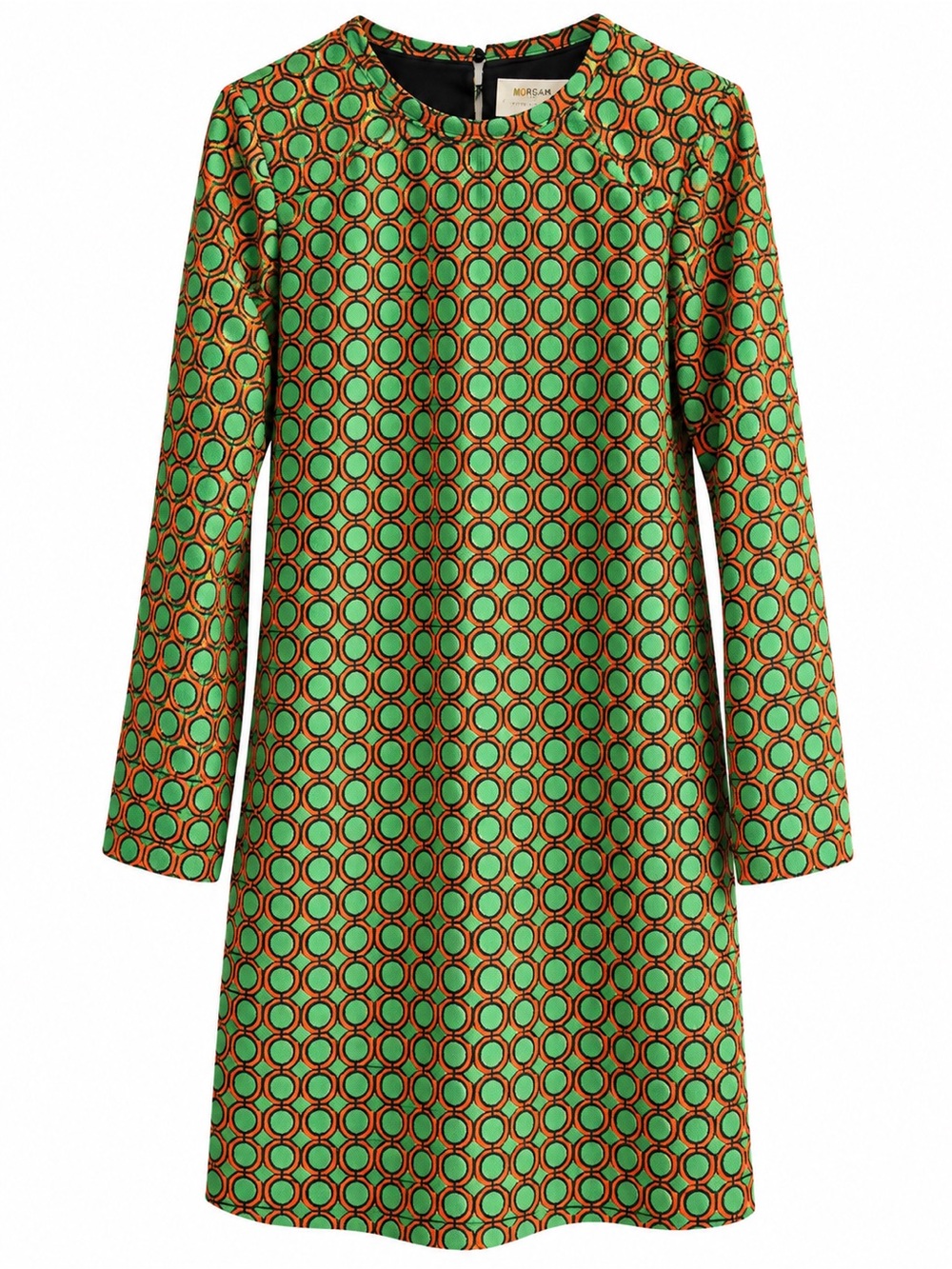 Maeve Green and Orange Geometric Long Sleeve Dress